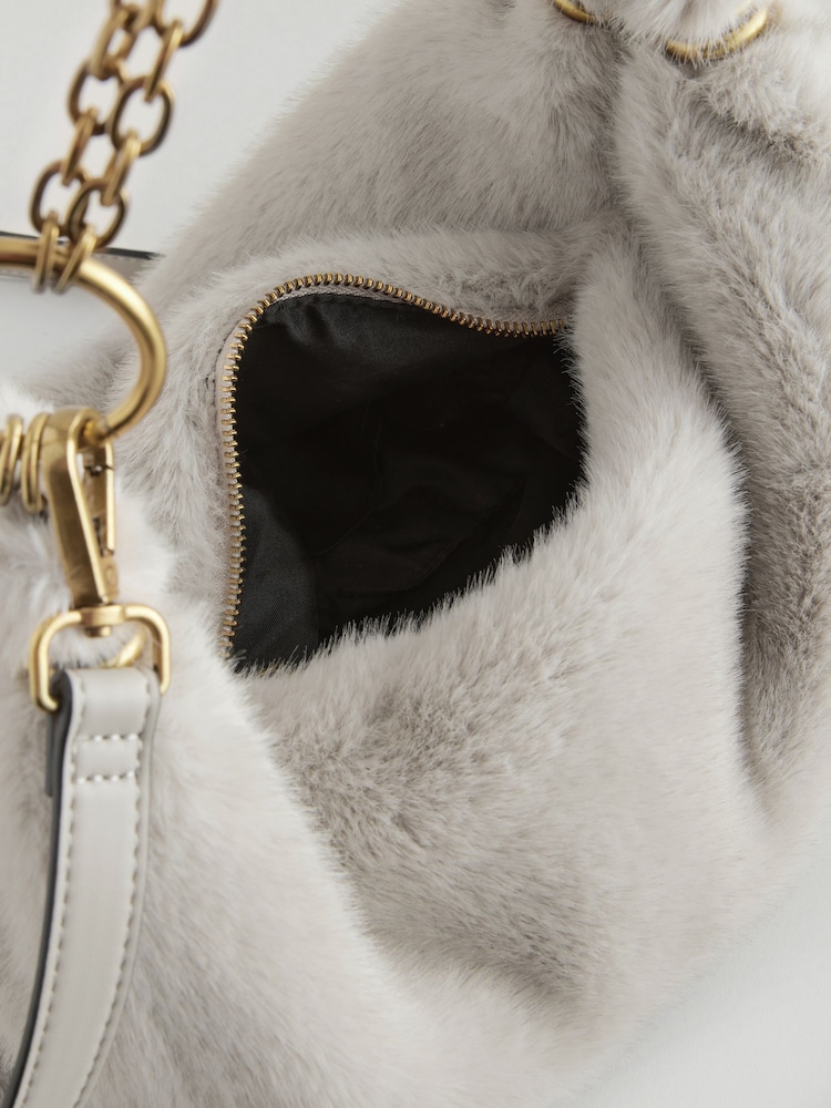Grey Faux Fur Chain Shoulder Bag - Image 5 of 5