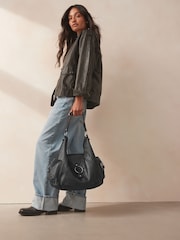 Black Leather Whipstitch Shoulder Bag - Image 2 of 8