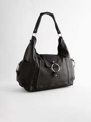 Black Leather Whipstitch Shoulder Bag - Image 4 of 8