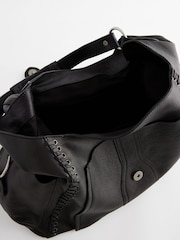 Black Leather Whipstitch Shoulder Bag - Image 7 of 8