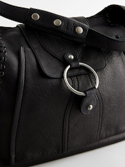 Black Leather Whipstitch Shoulder Bag - Image 8 of 8