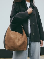 Tan Brown Suede Contrast Shoulder Bag - Image 1 of 12
