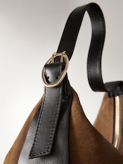 Tan Brown Suede Contrast Shoulder Bag - Image 10 of 12
