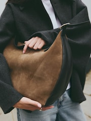 Tan Brown Suede Contrast Shoulder Bag - Image 5 of 12