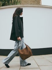 Tan Brown Suede Contrast Shoulder Bag - Image 6 of 12