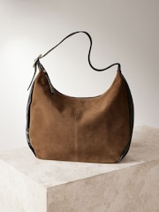 Tan Brown Suede Contrast Shoulder Bag - Image 7 of 12