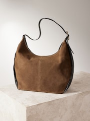 Tan Brown Suede Contrast Shoulder Bag - Image 8 of 12