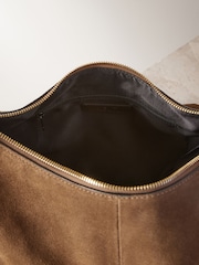 Tan Brown Suede Contrast Shoulder Bag - Image 9 of 12