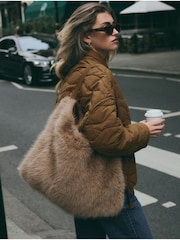Camel Faux Fur Shoulder Bag - Image 1 of 9