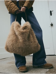 Camel Faux Fur Shoulder Bag - Image 2 of 9