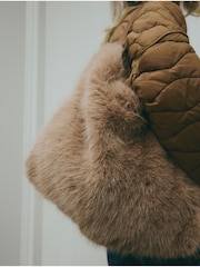 Camel Faux Fur Shoulder Bag - Image 3 of 9