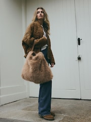 Camel Faux Fur Shoulder Bag - Image 4 of 9
