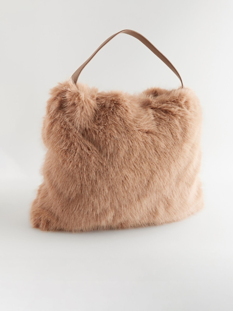 Camel Faux Fur Shoulder Bag - Image 5 of 9
