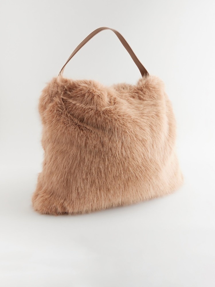 Camel Faux Fur Shoulder Bag - Image 6 of 9