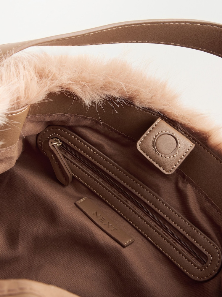 Camel Faux Fur Shoulder Bag - Image 9 of 9