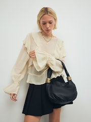 Black Leather Ring Shoulder Bag - Image 1 of 11