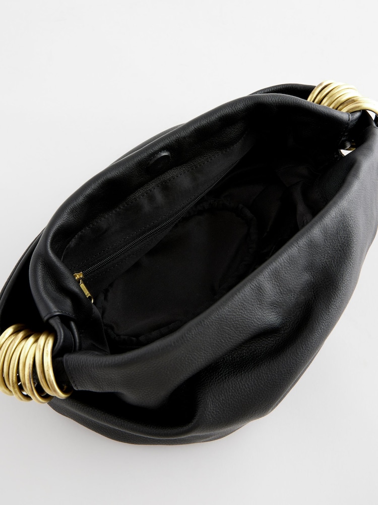 Black Leather Ring Shoulder Bag - Image 11 of 11