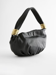 Black Leather Ring Shoulder Bag - Image 7 of 11