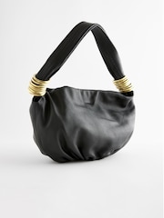 Black Leather Ring Shoulder Bag - Image 8 of 11