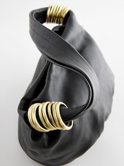 Black Leather Ring Shoulder Bag - Image 9 of 11
