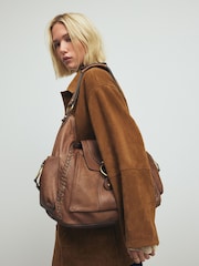 Tan Brown Leather Whipstitch Shoulder Bag - Image 1 of 11