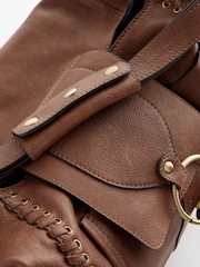 Tan Brown Leather Whipstitch Shoulder Bag - Image 10 of 11