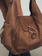 Tan Brown Leather Whipstitch Shoulder Bag - Image 3 of 11