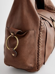 Tan Brown Leather Whipstitch Shoulder Bag - Image 9 of 11
