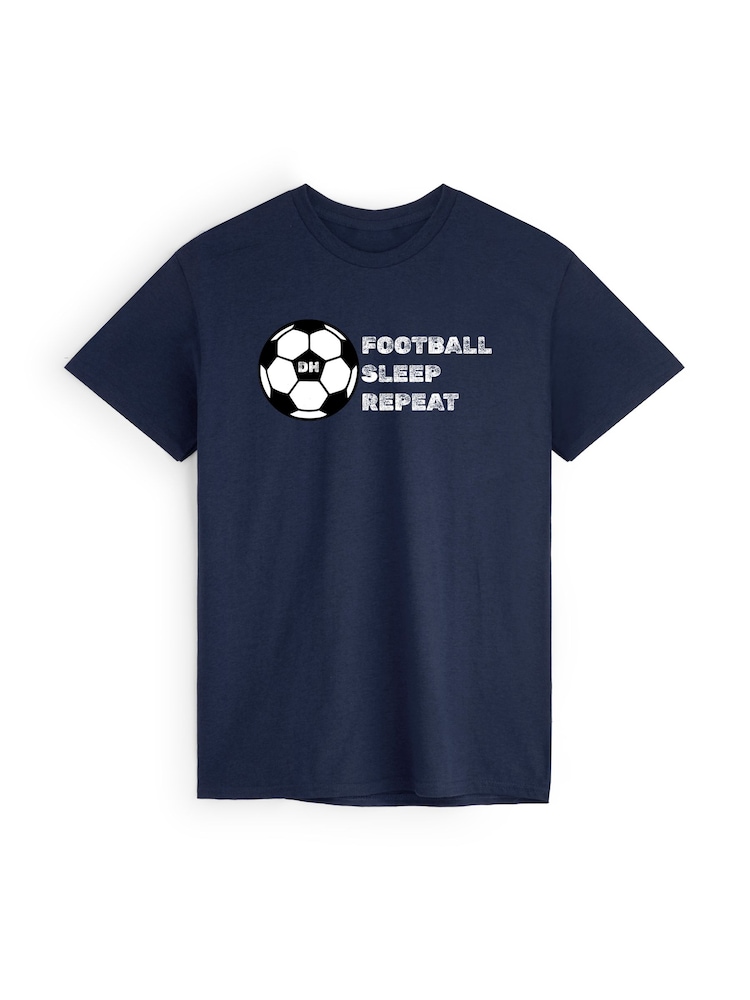 Personalised Football Sleep Repeat T-Shirt by Stitch Style - Image 1 of 5 Personalised Football Sleep Repeat T-Shirt by Stitch Style - Image 1 of 5