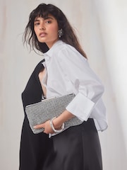Silver Sparkle Frame Clutch - Image 1 of 10