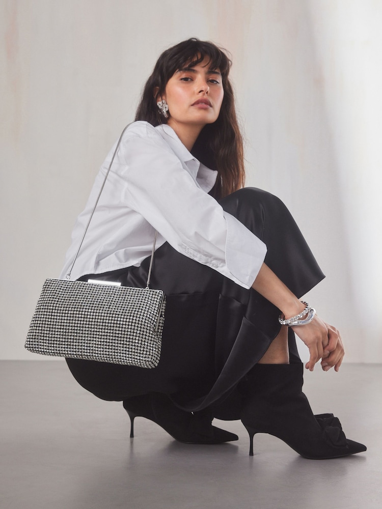Silver Sparkle Frame Clutch - Image 2 of 10