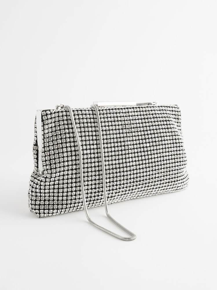 Small Silver Sparkly Clutch Silver Clutch Evening Bag Rhinestone