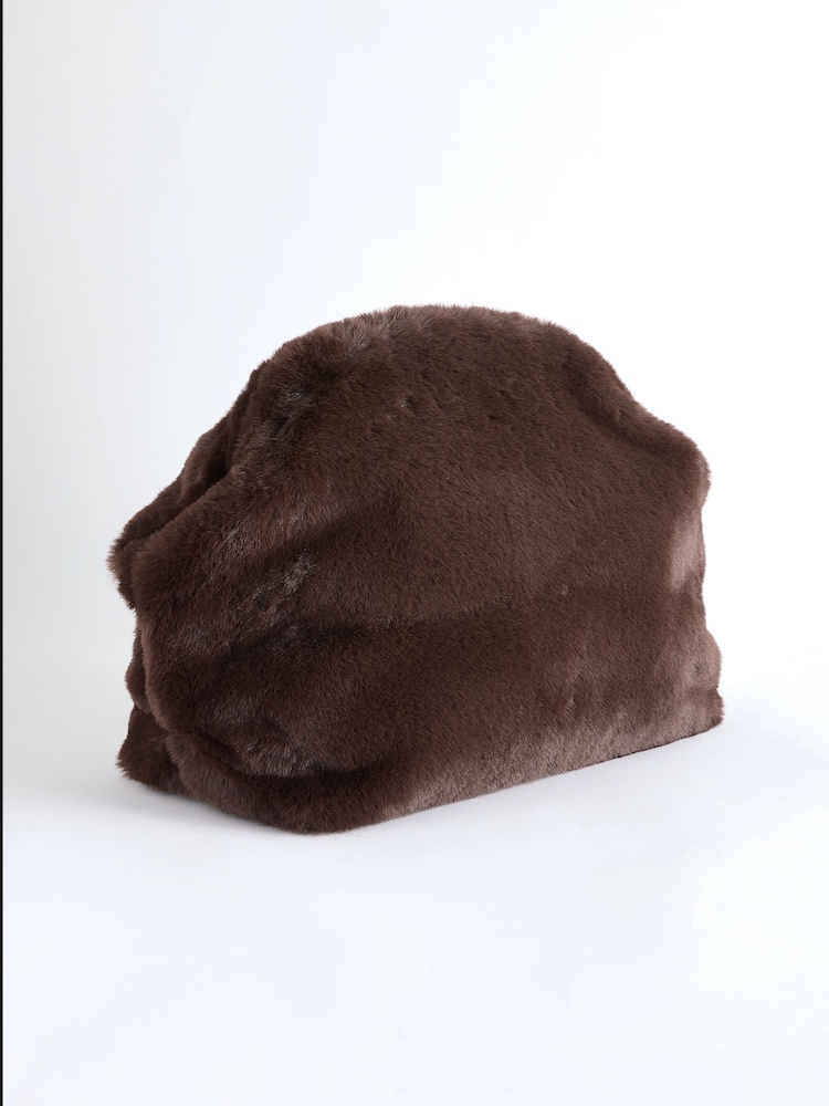 Brown Faux Fur Oversized Clutch Bag - Image 1 of 5