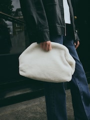 White Faux Fur Oversized Clutch Bag - Image 2 of 9