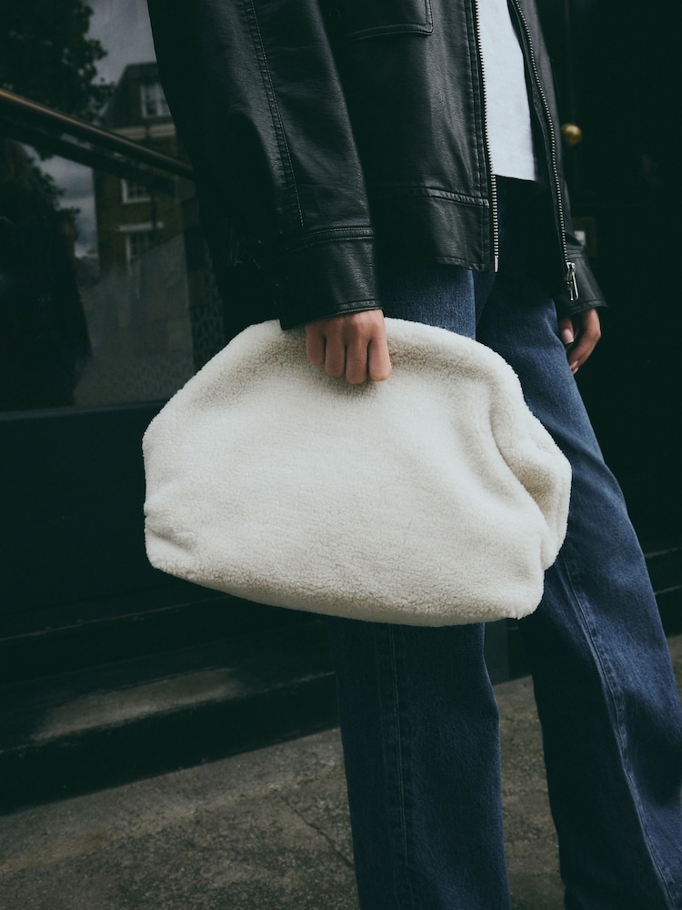 White Faux Fur Oversized Clutch Bag - Image 2 of 9
