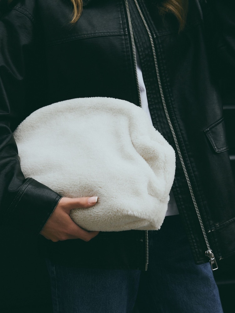 White Faux Fur Oversized Clutch Bag - Image 3 of 9