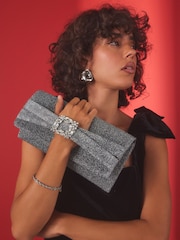 Silver Sparkle Brooch Clutch Bag - Image 1 of 6