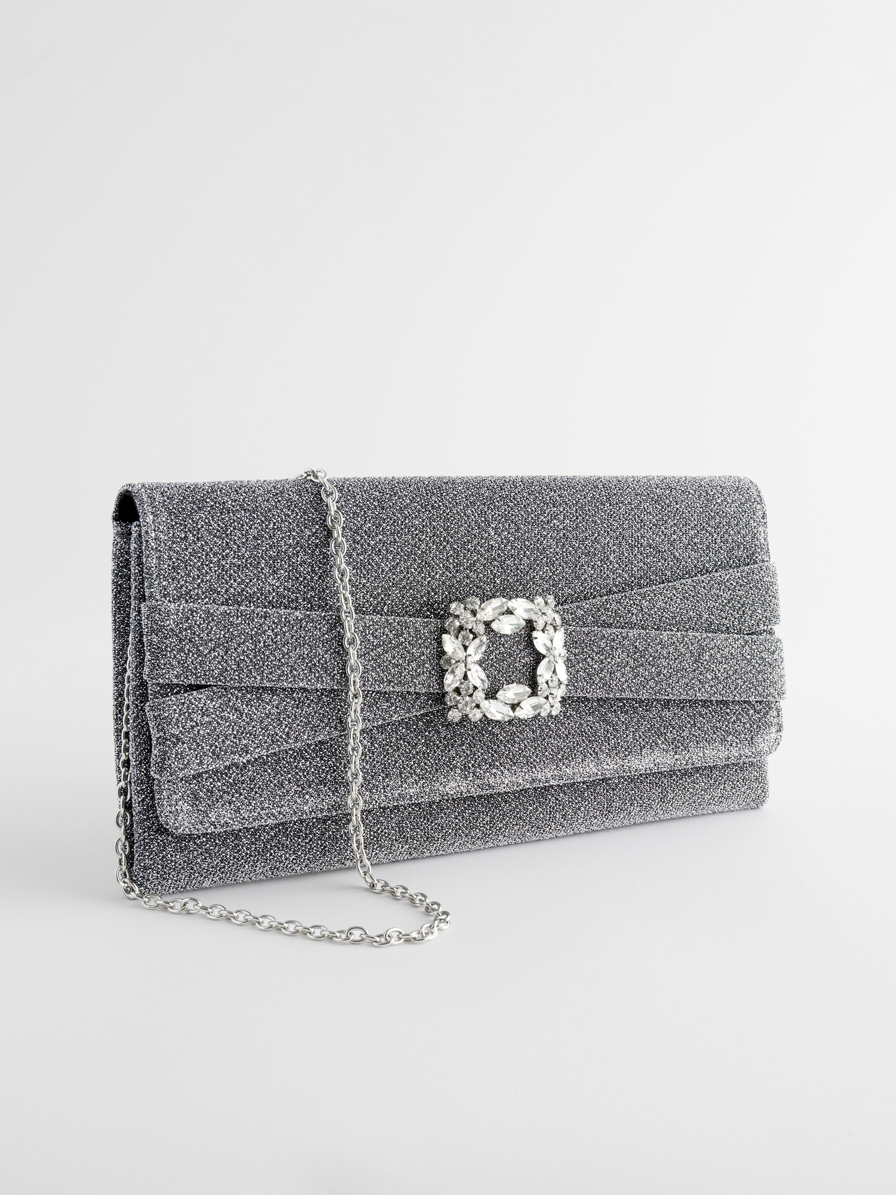 Buy Silver Sparkle Brooch Clutch Bag from Next Luxembourg