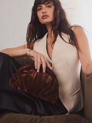Mink Brown Velvet Clutch Bag - Image 4 of 10