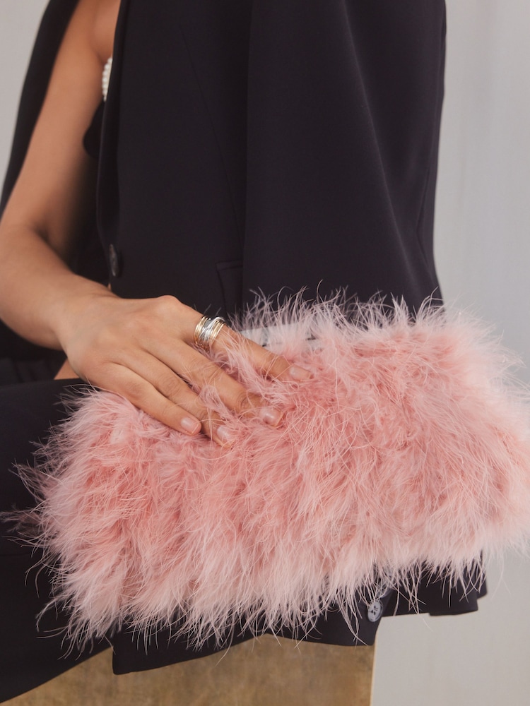Pink Feather Clutch Bag - Image 4 of 10