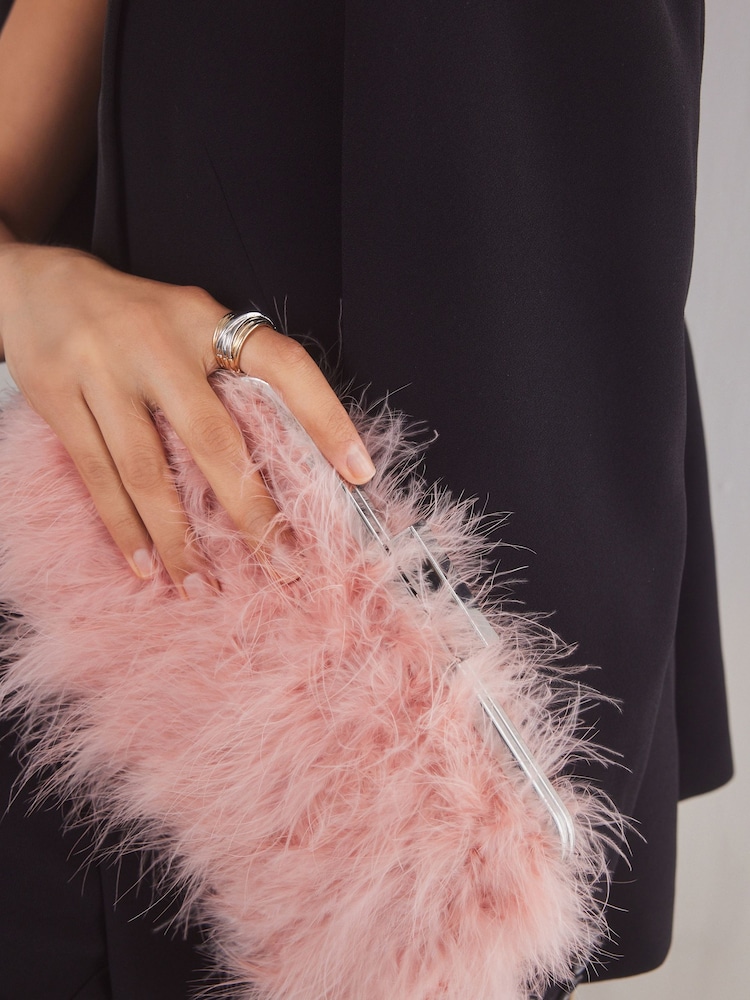 Pink Feather Clutch Bag - Image 5 of 10