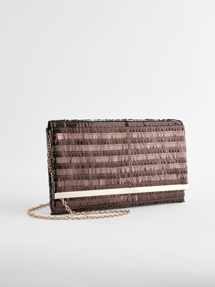 Schokoladenbraun/Pailletten - Clutch-Tasche mit abnehmbarer Umhängekette - Bild 1 von 5