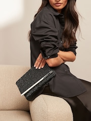 Schwarz, Glitzer - Clutch-Tasche mit abnehmbarer Umhängekette - Bild 1 von 9