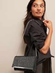 Schwarz, Glitzer - Clutch-Tasche mit abnehmbarer Umhängekette - Bild 2 von 9