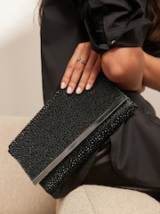 Schwarz, Glitzer - Clutch-Tasche mit abnehmbarer Umhängekette - Bild 3 von 9