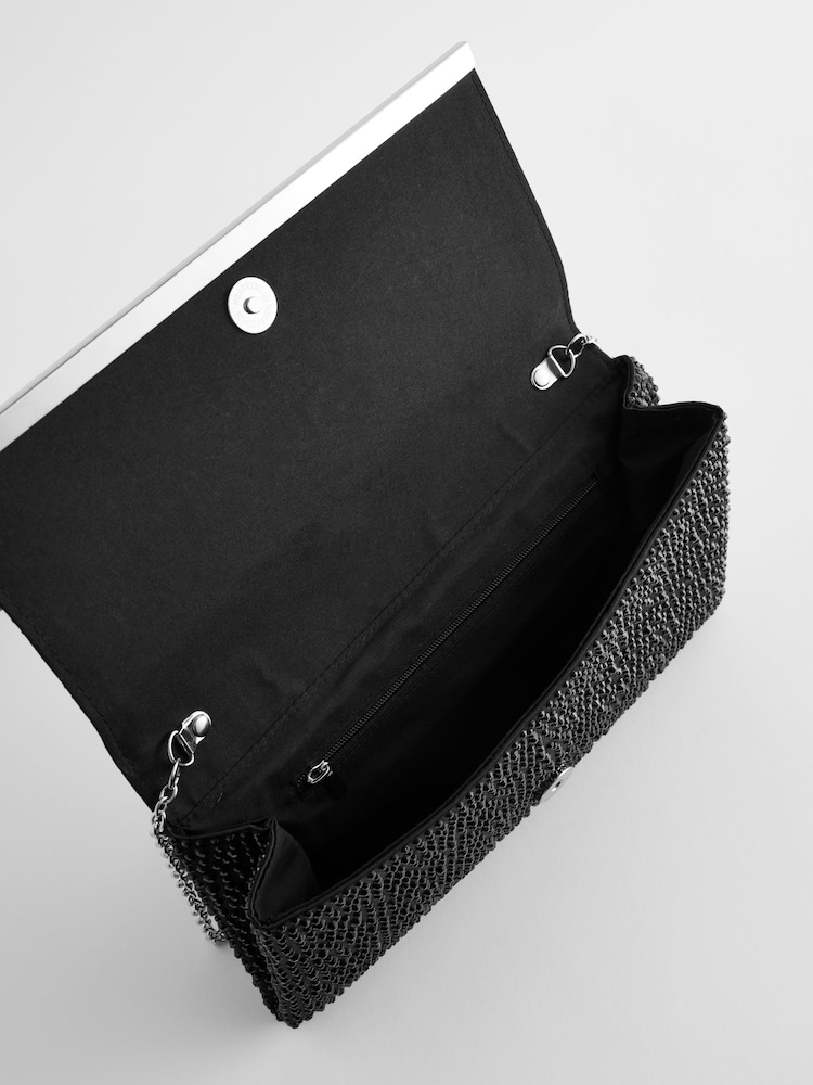 Schwarz, Glitzer - Clutch-Tasche mit abnehmbarer Umhängekette - Bild 9 von 9