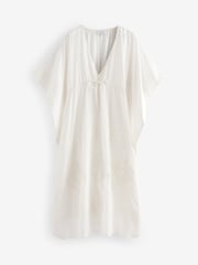White Embroidered Maxi 100% Cotton Kaftan - Image 6 of 9
