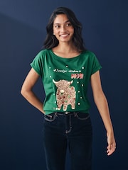 Green Christmas Hamish The Cow Cap Sleeve 100% Cotton T-Shirt - Image 1 of 7