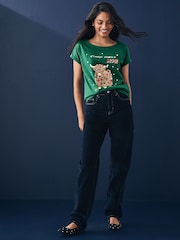 Green Christmas Hamish The Cow Cap Sleeve 100% Cotton T-Shirt - Image 2 of 7