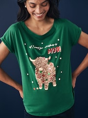 Green Christmas Hamish The Cow Cap Sleeve 100% Cotton T-Shirt - Image 4 of 7